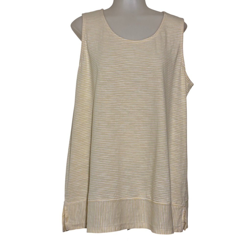Lands End Tank Top Womens XL Yellow Striped Cotton Sleeveless NWOT Summer Cool